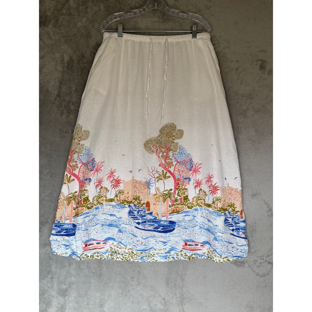 Cynthia Rowley Midi Skirt Medium White Linen Blend Scenic Coastal Resort Summer
